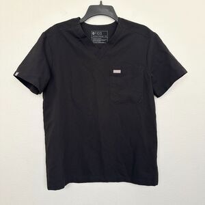 FIGS Leon Scrub Top Short Sleeve Three Pocket Black Medical Men's XS X-Small